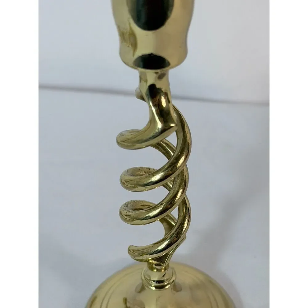 Brass Barley Double Open Twist Candlestick Set of 2 Vintage 7